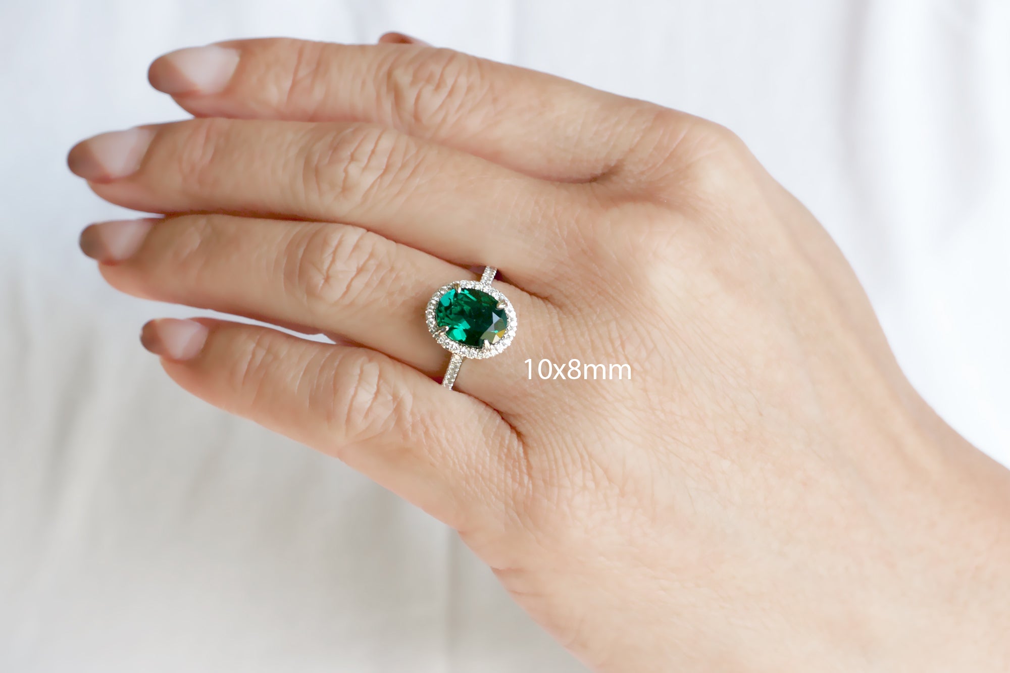 Colombian Emerald Ring - 1.21 ctw Genuine Oval Emerald and Diamond Ring in  14k white gold (E-5868)